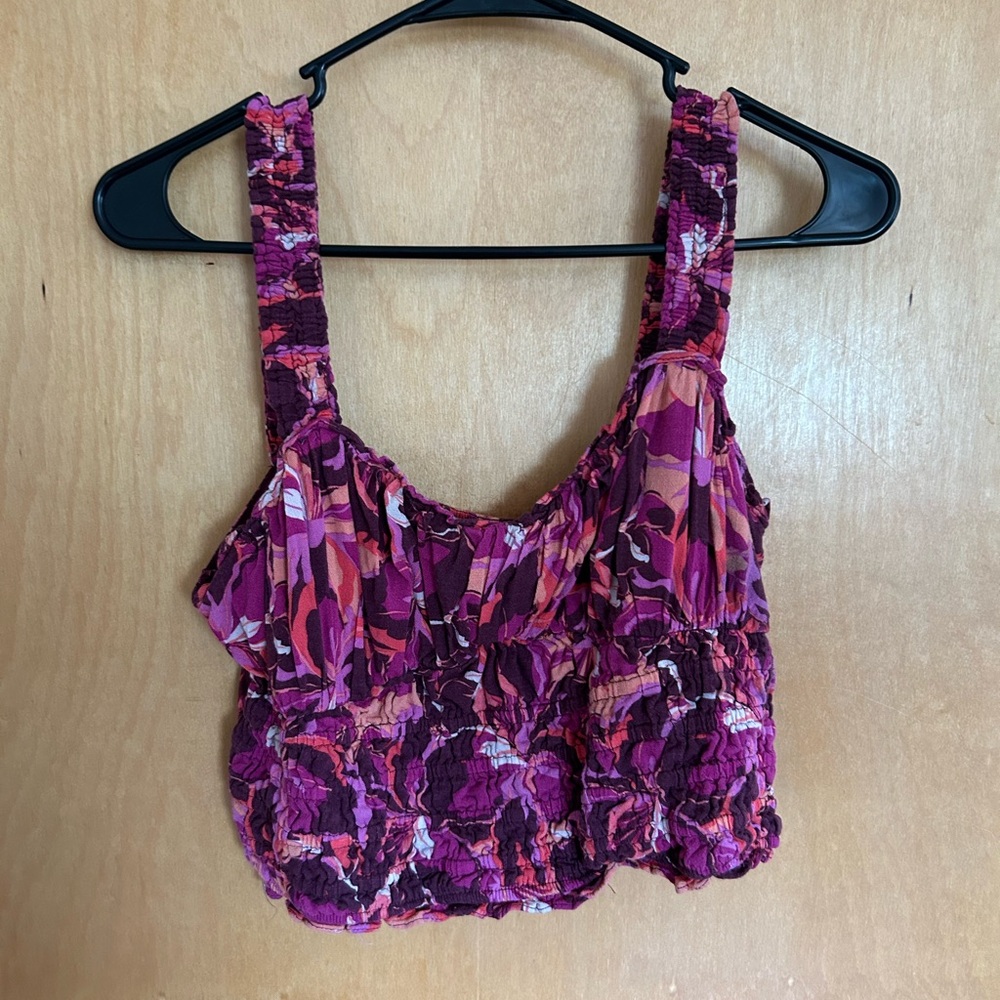 Women’s Floral Smocked Crop Tank Top - Pink Plum